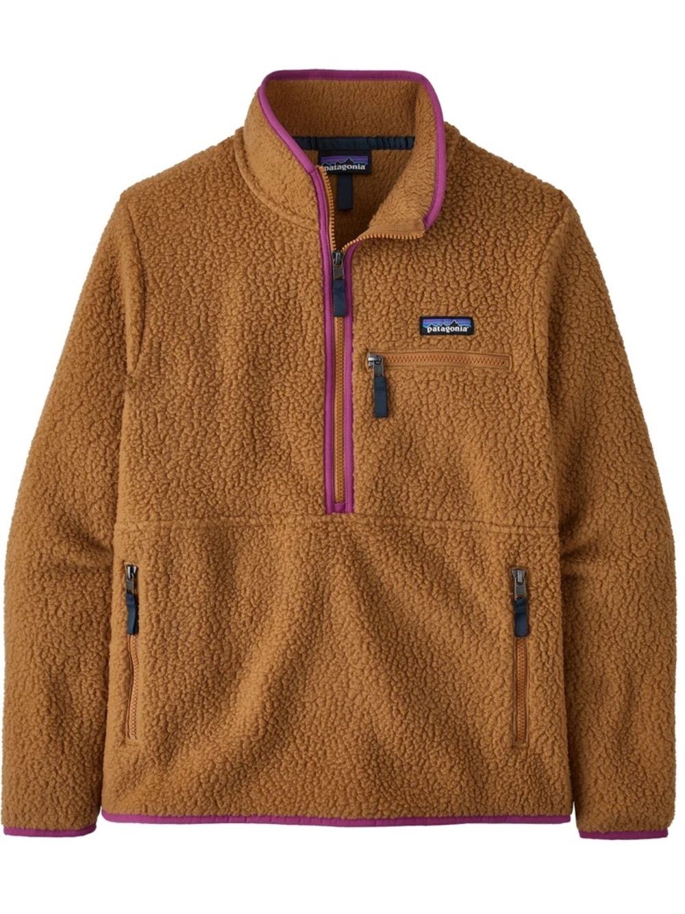 Patagonia Womns Brown Sherpa Pullover with Magenta Trim